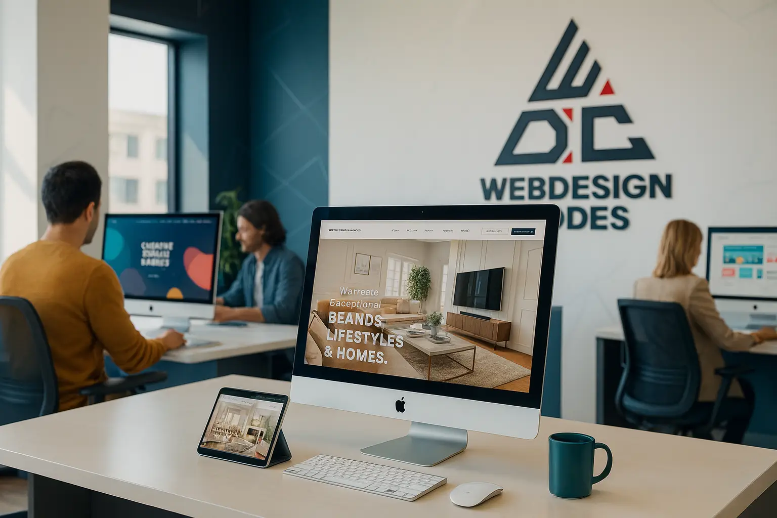 Web Design Codes services page banner with creative digital agency team at work