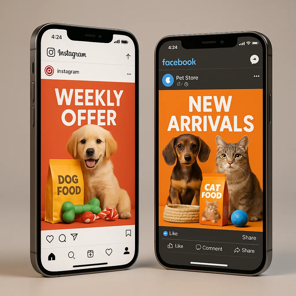Instagram and Facebook pet store promotional posts preview