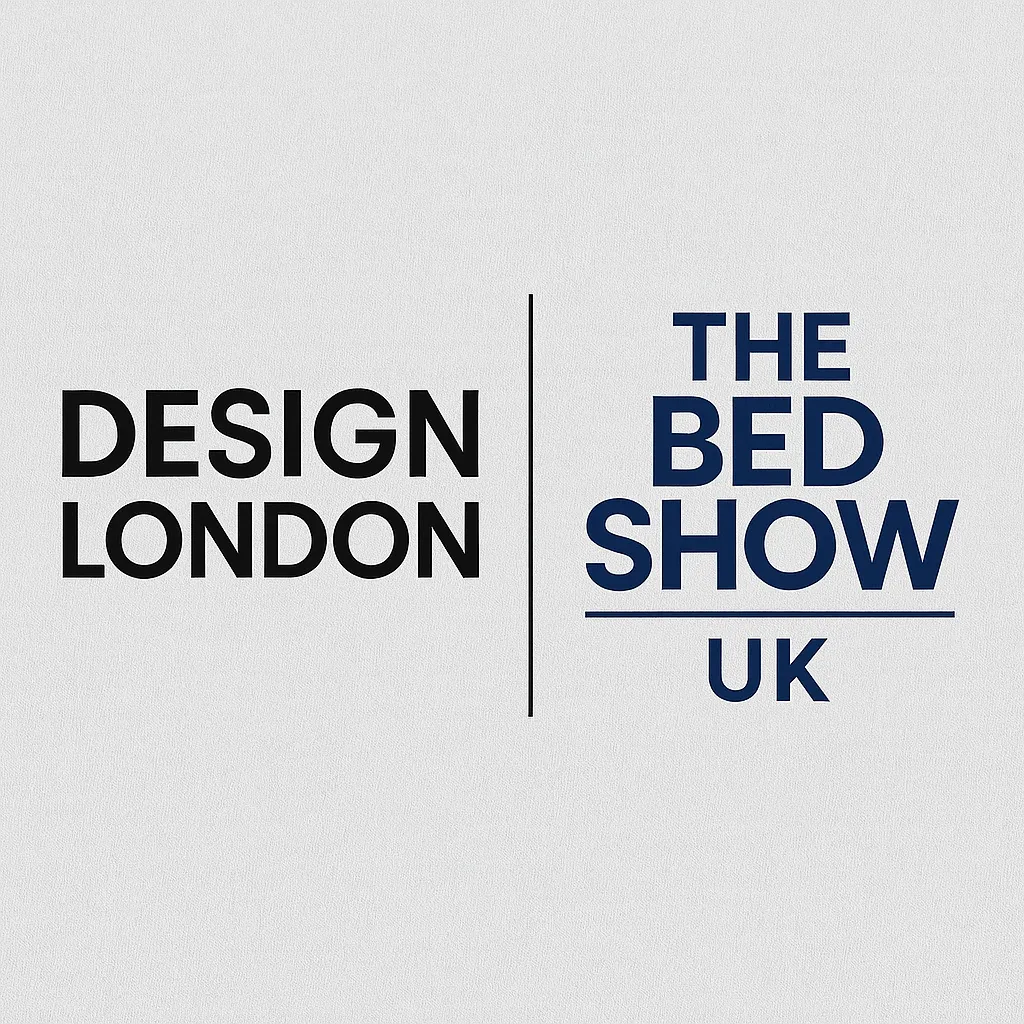 Promotional banner for UK furniture events including Design London and The Bed Show