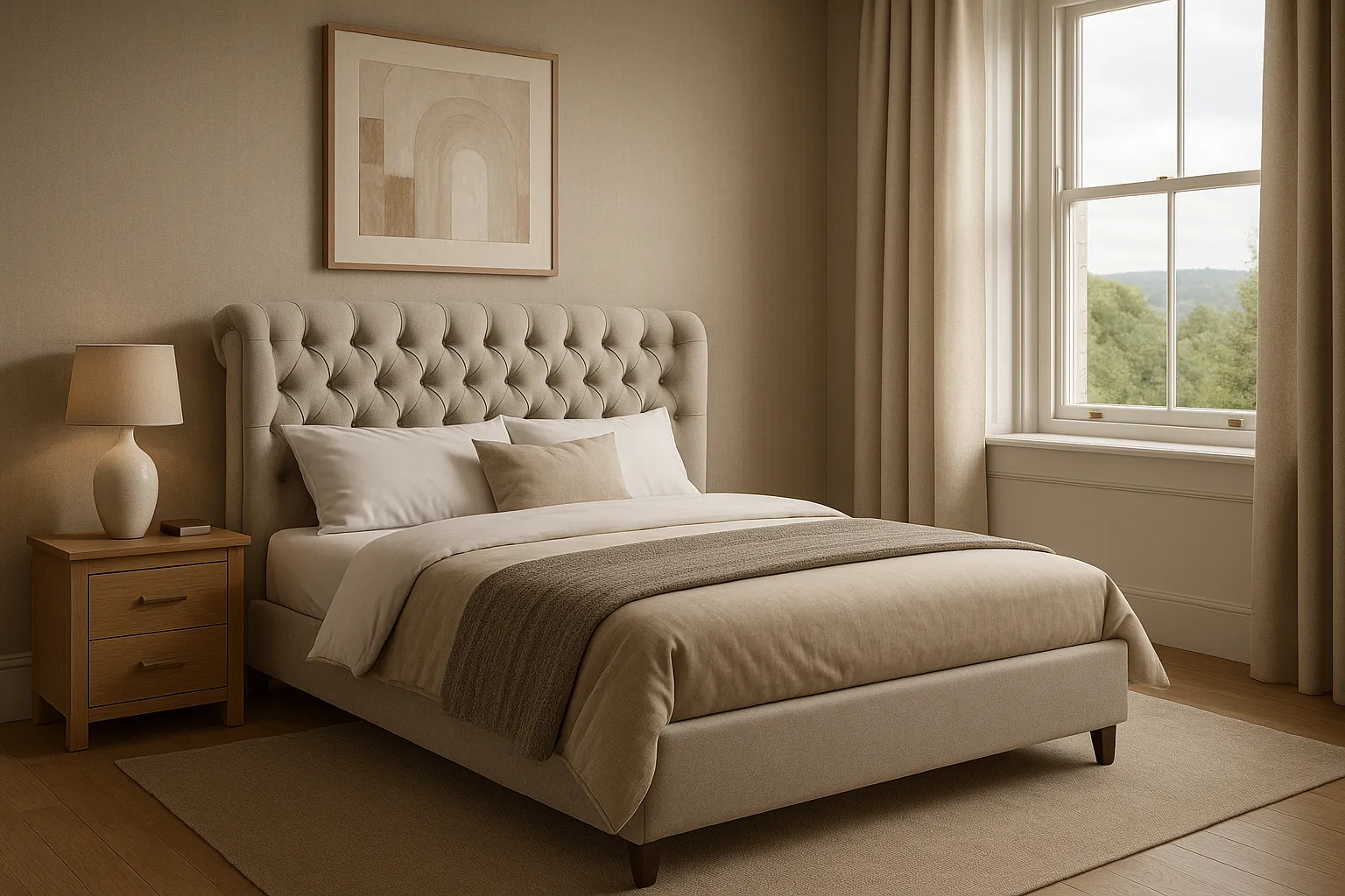 Serene bedroom furniture set with lush outdoor views